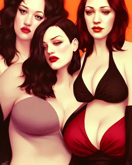 Image similar to kat dennings christina hendricks jennifer tilly, by wlop and ilya kuvshinov and artgerm, gorgeous beautiful, stunning, deviant