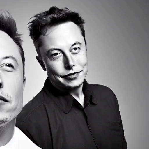 Image similar to A portrait photo of Elon Musk teams up with a teenage Elon Musk, perfect faces, 50 mm, award winning photography