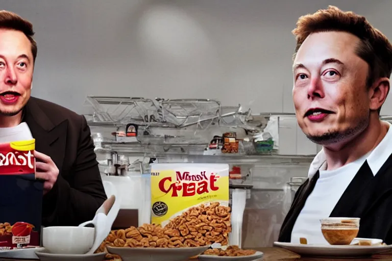 Image similar to elon musk, cereal comercial