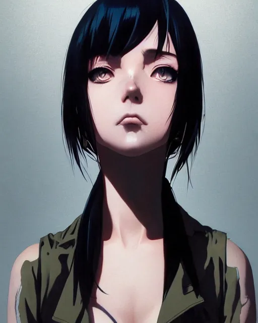 Image similar to portrait Anime goth girl, cute-fine-face, black-hair pretty face, realistic shaded Perfect face, fine details. Anime. realistic shaded lighting by Ilya Kuvshinov katsuhiro otomo ghost-in-the-shell, magali villeneuve, artgerm, rutkowski, WLOP Jeremy Lipkin and Giuseppe Dangelico Pino and Michael Garmash and Rob Rey