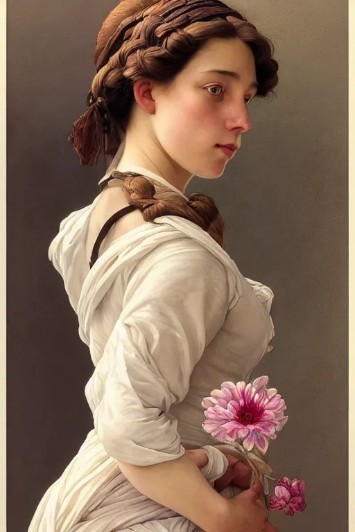 Prompt: beautiful portrait of a woman, similar to'the milkmaid ', beautiful woman, symmetry, perspective, portrait, anime!!, fantasy, ultra detailed, elegant, intricate, dynamic lighting, hyperrealism, digital art, digital painting, artstation, wlop, sharp focus, illustration, art by artgerm and greg rutkowski and alphonse mucha, 8 k