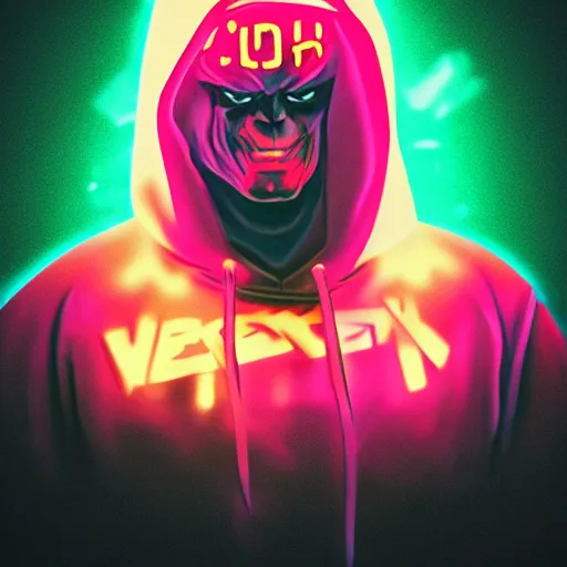 Prompt: he - man in hoodie, portrait, vaporwave, synthwave, neon, vector graphics, cinematic, volumetric lighting, f 8 aperture, cinematic eastman 5 3 8 4 film