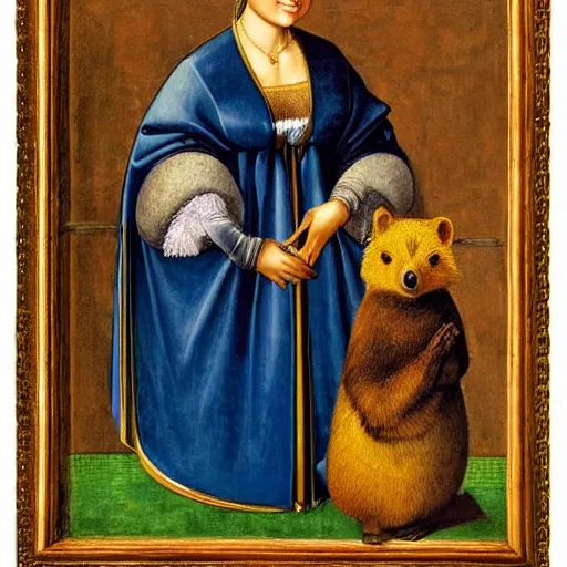 Prompt: portrait of an anthropomorphic quokka dressed as an italian queen, sandro bottecelli, 1 5 0 0