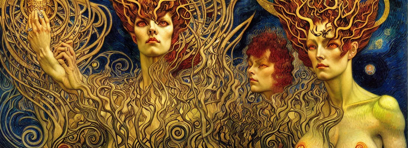 Image similar to Divine Chaos Engine by Karol Bak, Jean Delville, William Blake, Gustav Klimt, and Vincent Van Gogh, symbolist, visionary