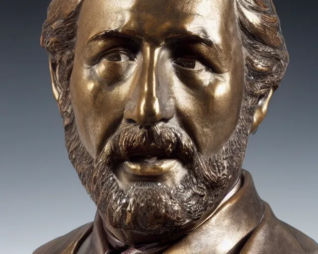 Prompt: a bronze bust of the polyglot Richard Simcott