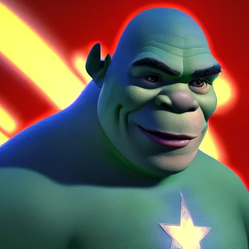 Image similar to digital painting of Shrek as Captain America, octane render, volumetric lightening, by marvel