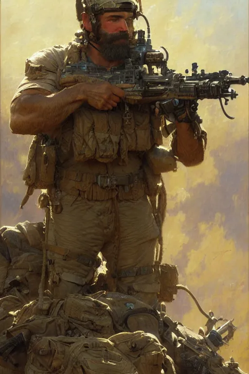 Image similar to decorated navy seal multiple confirmed kills, depressed, highly detailed painting by gaston bussiere, craig mullins, j. c. leyendecker 8 k