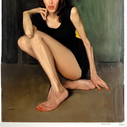 Image similar to oil painting of full - body angelina jolie posing as housepainter by alexander nikolayevich samokhvalov by norman percevel rockwell from - 1 9 3 0 s