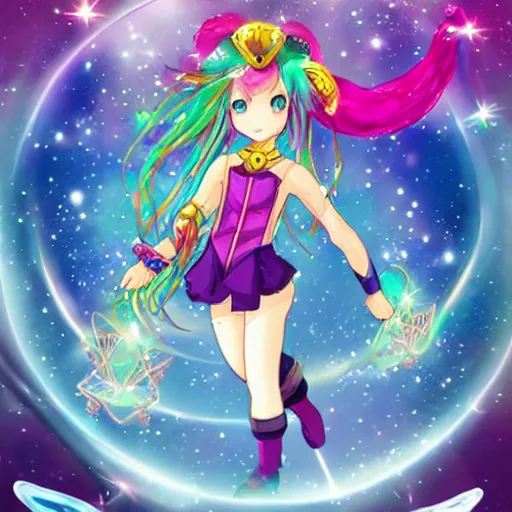 Image similar to atlantean anime magical girl flying with crystal energy rollerskates