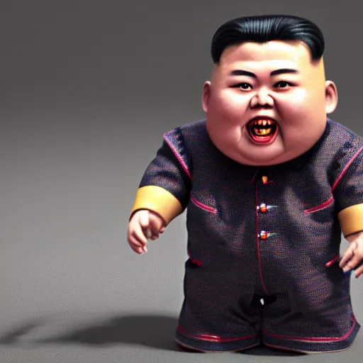 Prompt: kim jong un doll being chased by screaming chucky doll octane render