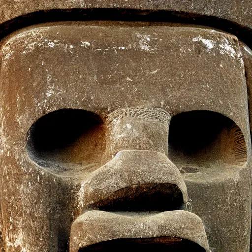 Image similar to a high detail photo of a moai wearing headphones