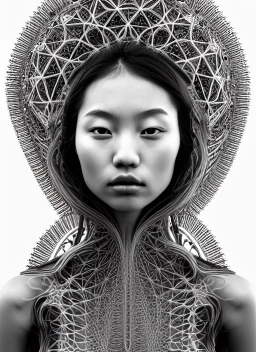 Prompt: ridiculously beautiful young asian woman thinking by irakli nadar, several layers of intricate sacred geometry, orgasm, cosmic, natural, awakening, symmetrical, in the style of ernst haeckel and alex grey, penetrating, warm, photo realistic, epic and cinematic