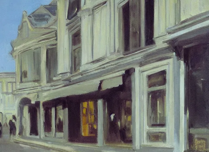 Image similar to artwork painting of storefront by john singer sargent