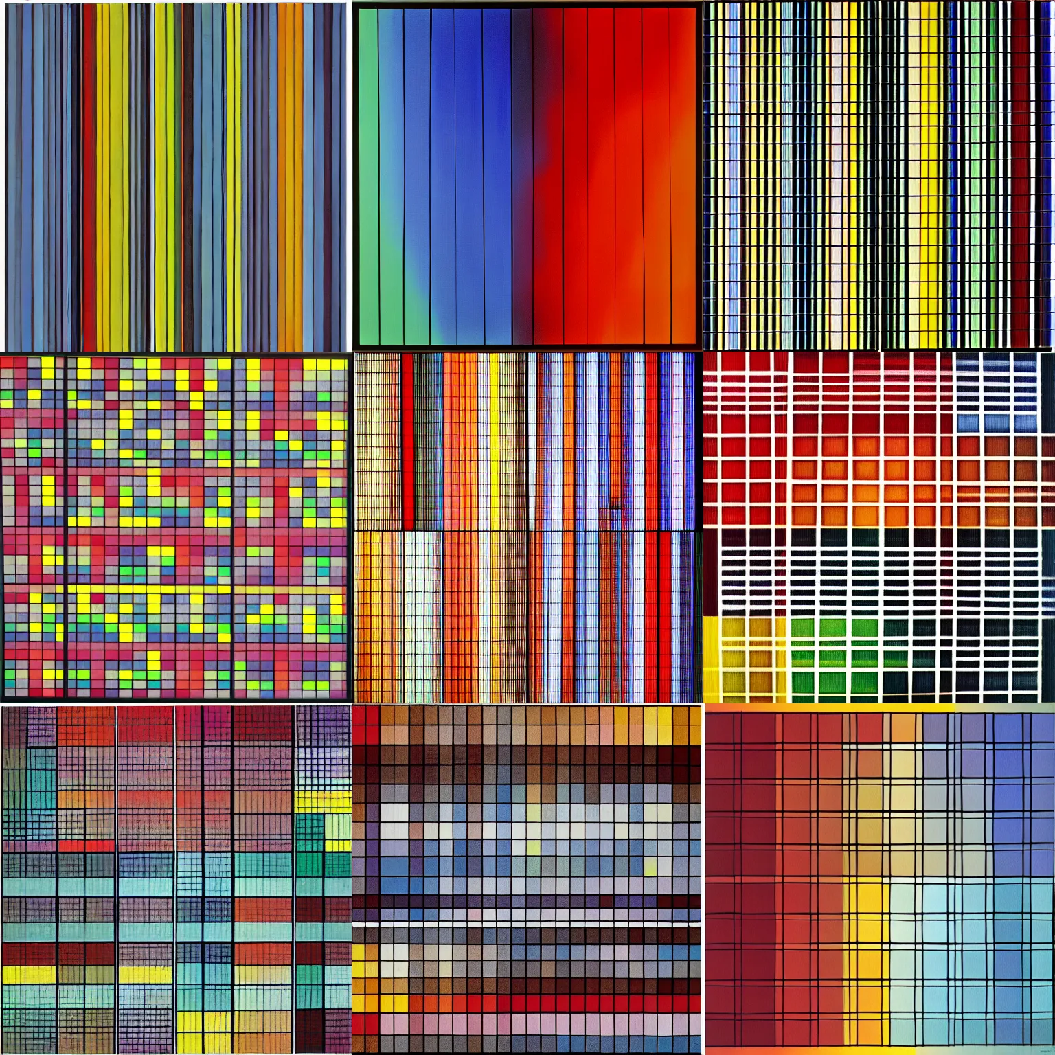 Prompt: a painting of a grid of 1 0 2 4 squares, color chart, by gerhard richter, lacquer on canvas, 1 0 2 4 farben, abstract, geometric, sharp focus, highly detailed, 8 k, hd