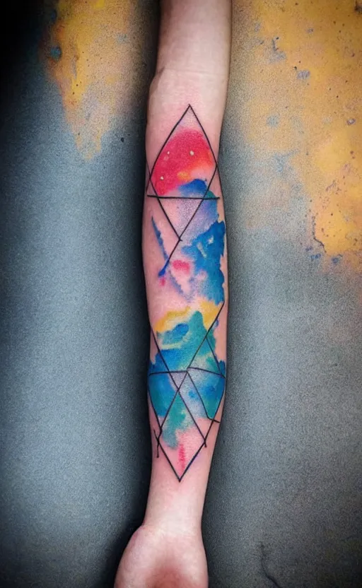 Image similar to watercolor tattoo design of the solar system and triangles