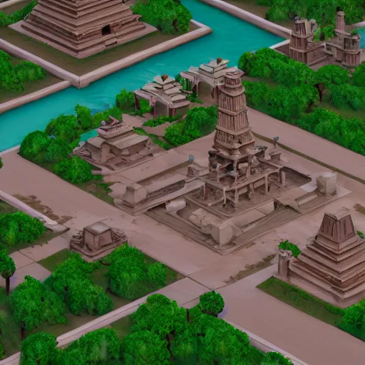 Image similar to a low poly isometric view of an ancient indian city, high quaity, unreal engine 5