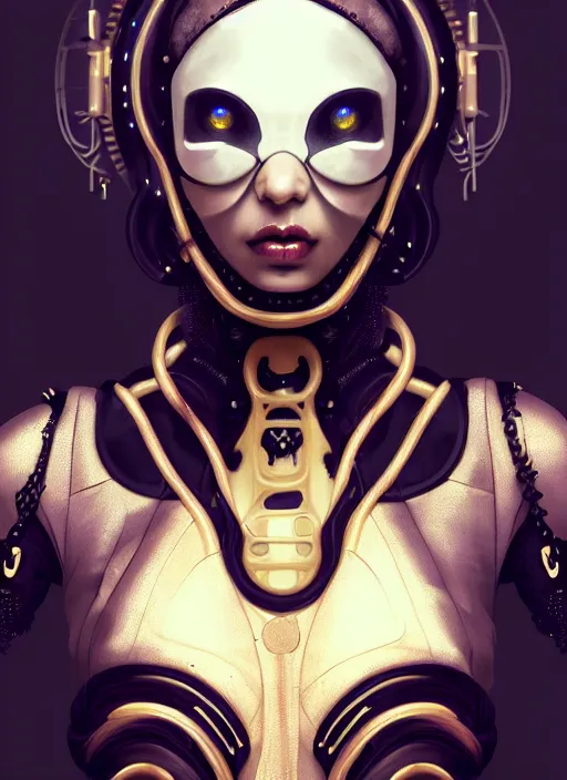 Prompt: soft lustrous ebony ivory biotech raver gutter punk gothic cyborg, golden ratio, details, scifi, fantasy, cyberpunk, intricate, decadent, highly detailed, digital painting, octane render, artstation, concept art, smooth, sharp focus, illustration, art by artgerm, loish, wlop