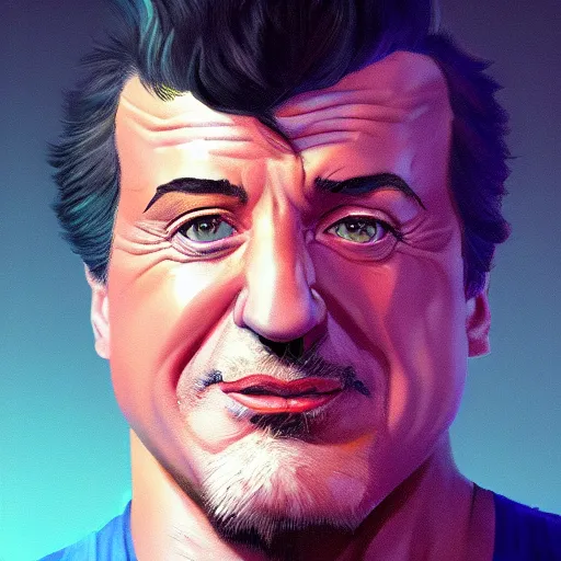 Image similar to portrait of a robotic sylvester stallone, mattepainting concept blizzard pixar maya engine on stylized background splash comics global illumination lighting artstation lois van baarle, ilya kuvshinov, rossdraws