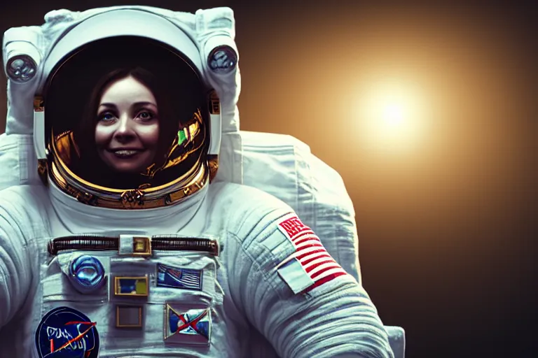 Prompt: astronaut in space wearing a spacesuit floating, highly detailed, photorealistic portrait, bright studio setting, studio lighting, crisp quality and light reflections, unreal engine 5 quality render