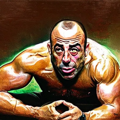 Prompt: joe rogan tripping on mescaline photorealistic