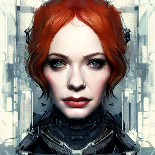 Image similar to christina hendricks in a cyberpunk, intricate, elegant, highly detailed, digital painting, artstation, concept art, smooth, sharp focus, illustration, art by artgerm and greg rutkowski