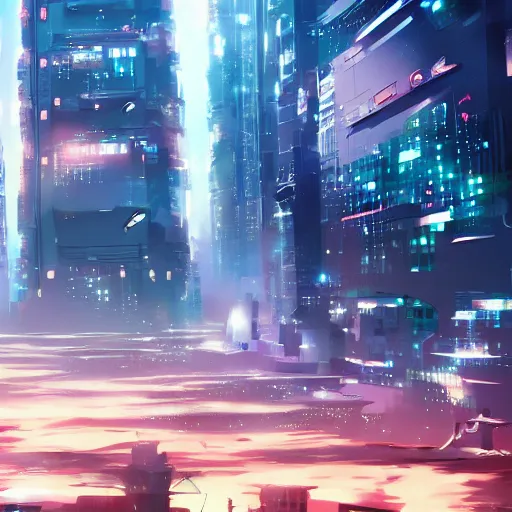Prompt: selen tatsuki, sci - fi city background, 4 k, anime style, wallpaper