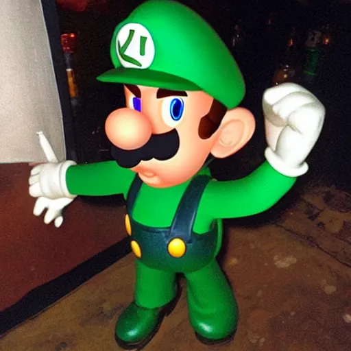 Image similar to luigi from super mario hanging at the bar and getting drunk with the boys