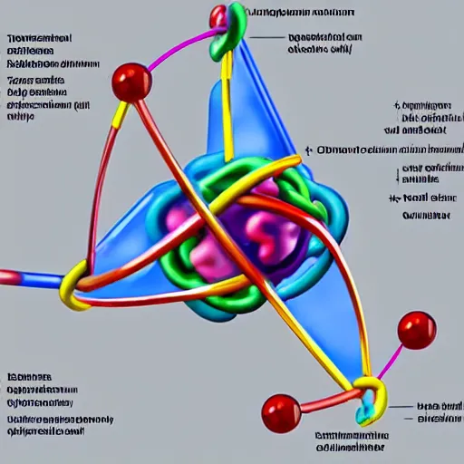 Image similar to schema of the inner workings of an atom and electron wit DNA