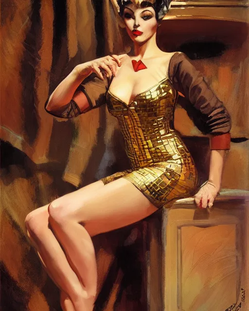 Prompt: burlesque woman selling bitcoin, commercial, buy bitcoin, craig mullins, j. c. leyendecker