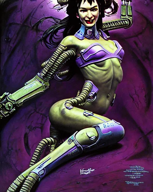 Prompt: d. va from overwatch, heavey metal magazine cover, in the style of r. giger, frank frazetta, esteban maroto, richard corben, pepe moreno, matt howarth, stefano tamburini, tanino liberatore, luis royo and alex ebel