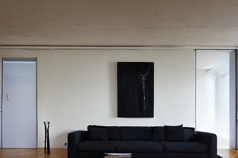 Image similar to “award-winning interior sculpture in an Australian artist’s apartment, black walls”