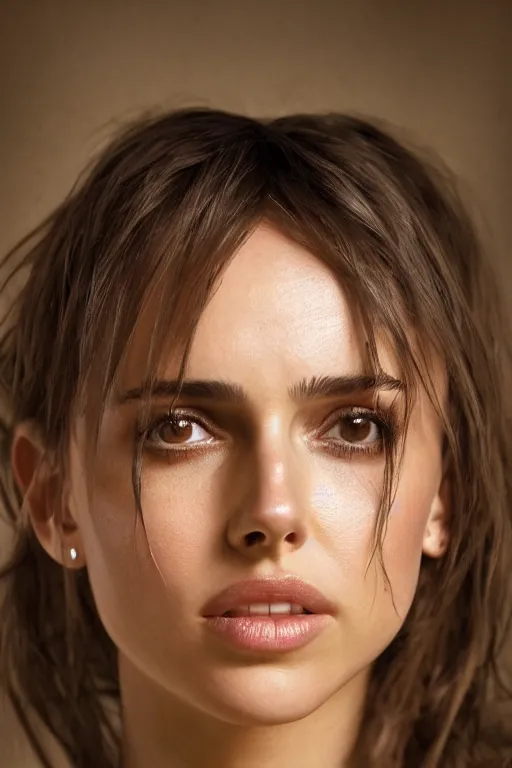 Image similar to a photo of a girl half Nathalie Portman half Jessica Alba, portrait, 3/4 view, amber eyes, a shy face, Refined, Detailed professional photo, 50mm lens, Canon eos, soft an diffuse lights, autumn light, blurry distant background, Highly Detailed, Cinematic Lighting, Unreal Engine, 8k, HD