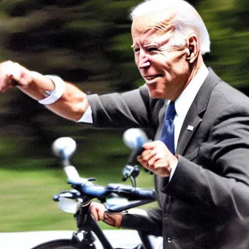 Image similar to ultra realistic photo of joe biden falling off of his bike, film, perfect face, in the style of a candid photo