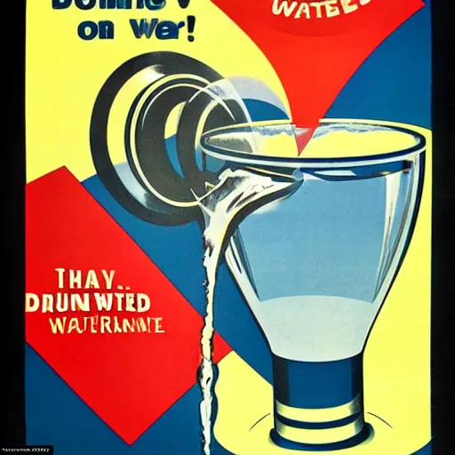 Image similar to 1950 American propaganda poster warning the danger of drinking water,