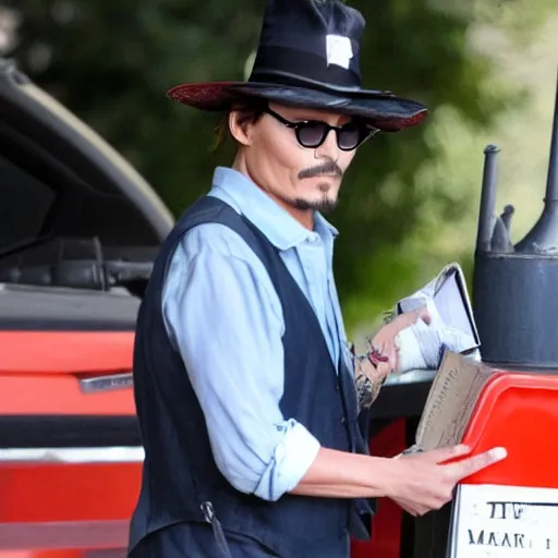 Image similar to johnny depp his as a mailman delivering the mail