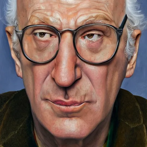 Image similar to high quality high detail painting by lucian freud, hd, exaggerated portrait of larry david, photorealistic lighting