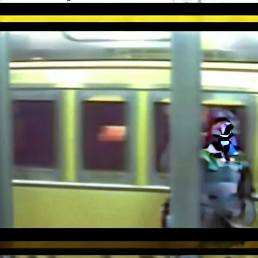 Image similar to disturbing train incident, security cam, creepy