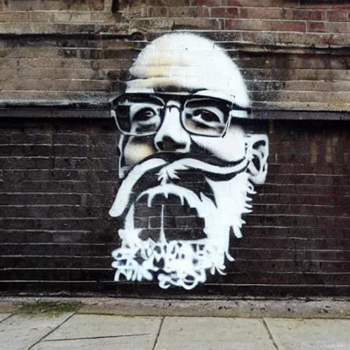 Image similar to banksy bearded graffiti, real life, sharp focus