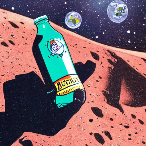 Image similar to astronaut drinking a bottle cola on the moon