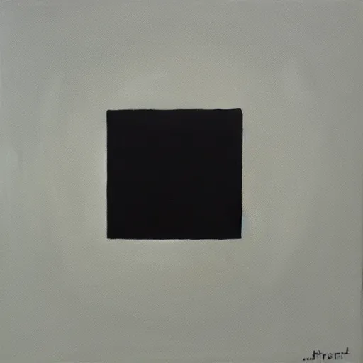 Image similar to oil painting, black square on center of white canvas