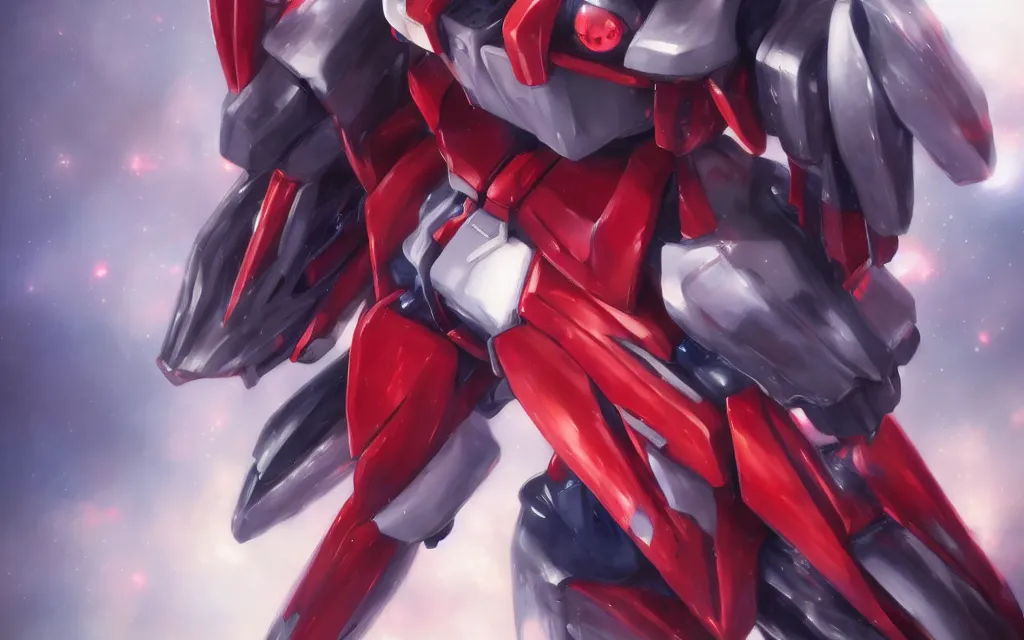 Image similar to A realistic anime portrait of a Gundam with glowing red eyes, digital painting, by Stanley Artgerm Lau, Sakimichan, WLOP and Rossdraws, digtial painting, trending on ArtStation, SFW version