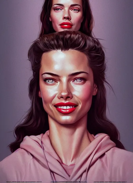 Image similar to twin peaks movie poster art, portrait of a smiling adriana lima, from scene from twin peaks, clean, simple illustration, nostalgic, domestic, highly detailed, digital painting, artstation, concept art, smooth, sharp focus, illustration, artgerm, donato giancola, joseph christian leyendecker, wlop