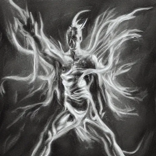 Prompt: soul transfer oil painting, greyscale digital art