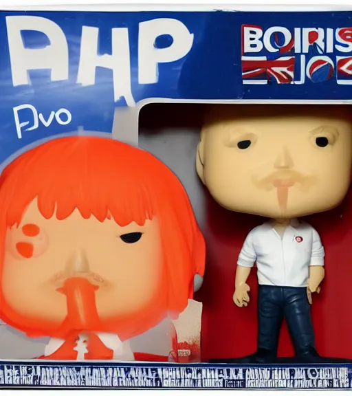 Prompt: NEW LISTING 'boris johnson holding can of baked beans' funko pop still sealed in box, ebay listing