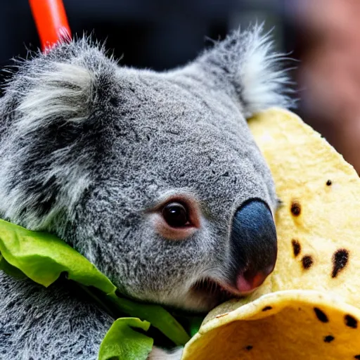 Prompt: a koala eating a taco