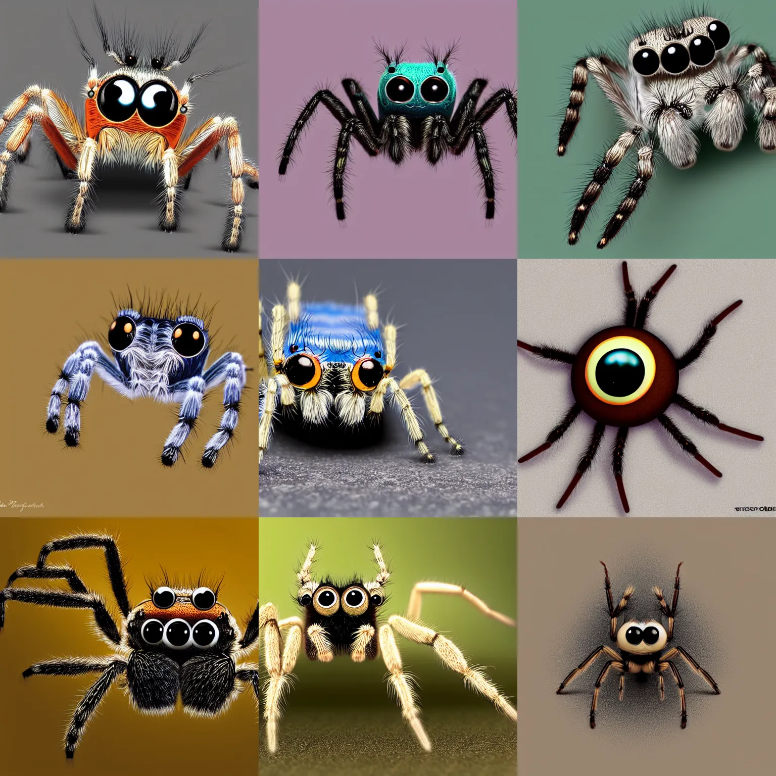 Prompt: a cute jumping spider, by pixar, neutral background