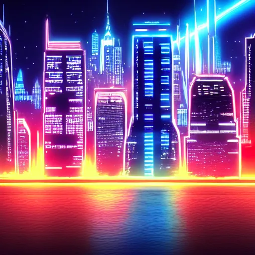 Image similar to new york skyline in tron style, 8k