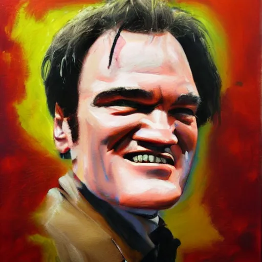 Image similar to an artistic portrait of quentin tarantino, oil painting