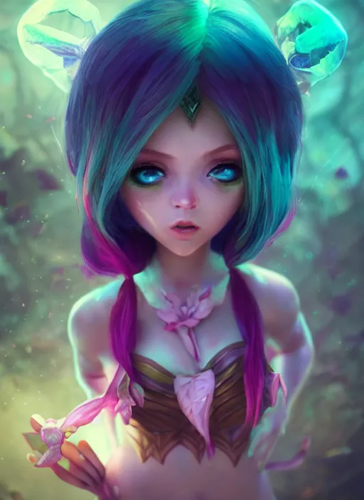 Image similar to lulu short fairy with green eyes, from league of legends, au naturel, hyper detailed, digital art, trending in artstation, cinematic lighting, studio quality, smooth render, fluorescent skin, unreal engine 5 rendered, octane rendered, art style by klimt and nixeu and ian sprigger and wlop and krenz cushart