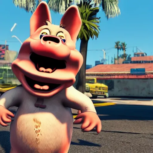 Prompt: porky the pig gta 5 cover art